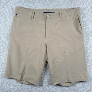 J.Lindeberg Golf Shorts Mens 34 Tan Khaki Performance Flat Front Technical